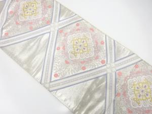 斜め格子に華紋織り出し　袋帯